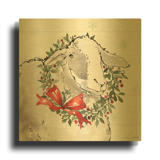 'Modern Farmhouse XIII Christmas' By Anne Tavoletti Gold Metal Wall Art