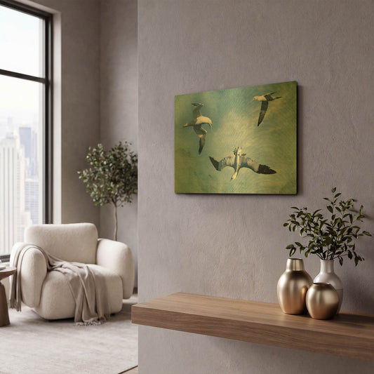 'Gannets Trio' By Carlos Casamayor Gold Metal Wall Art
