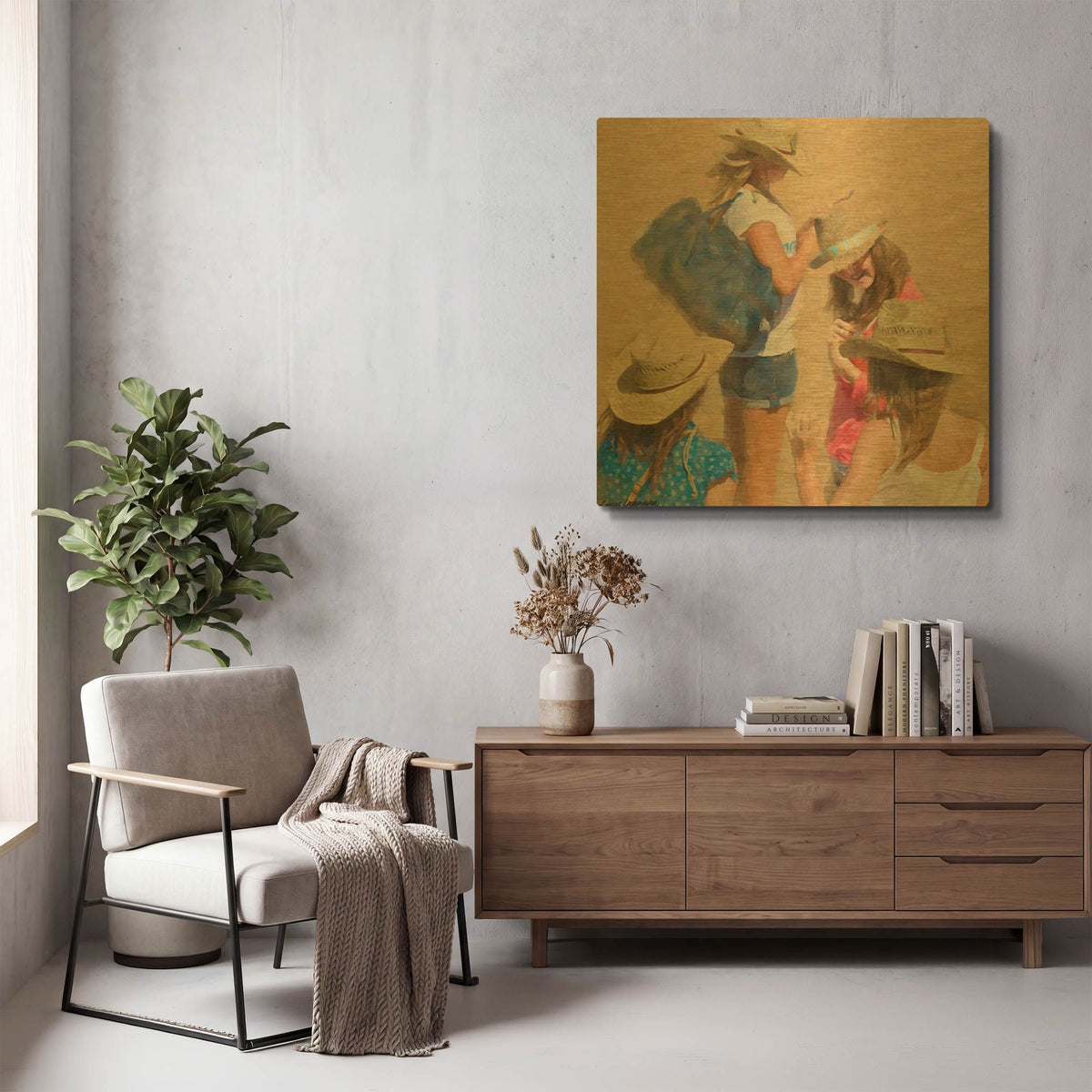 'Girls On The Beach' By Carlos Casamayor Gold Metal Wall Art