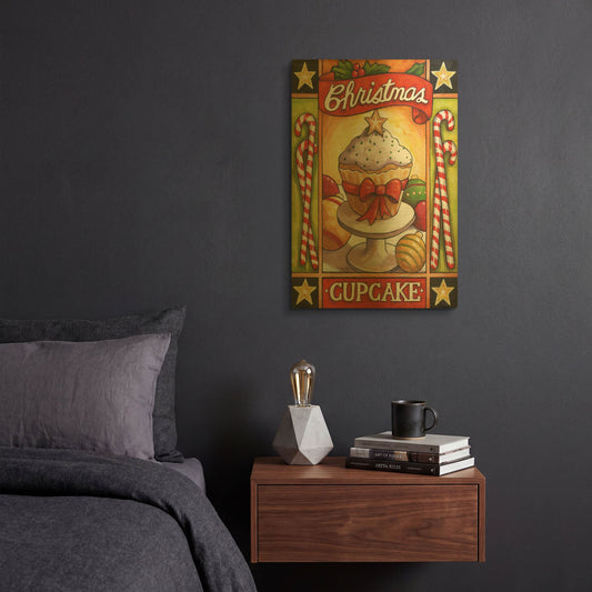 'Christmas Cupcake' By Cathy Horvath Gold Metal Wall Art