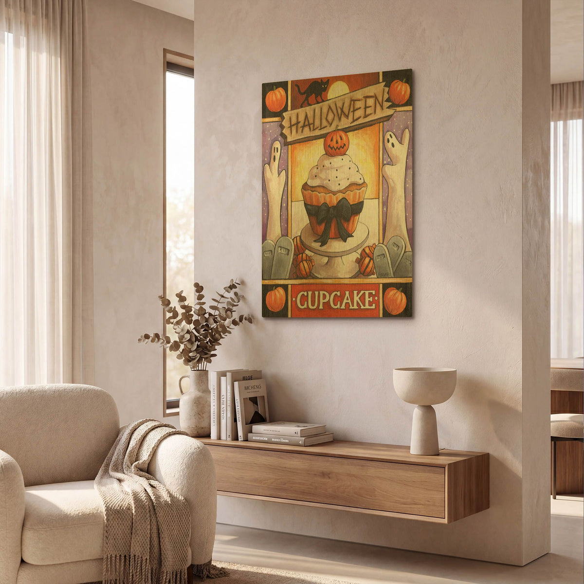 'Halloween Cupcake' By Cathy Horvath Gold Metal Wall Art