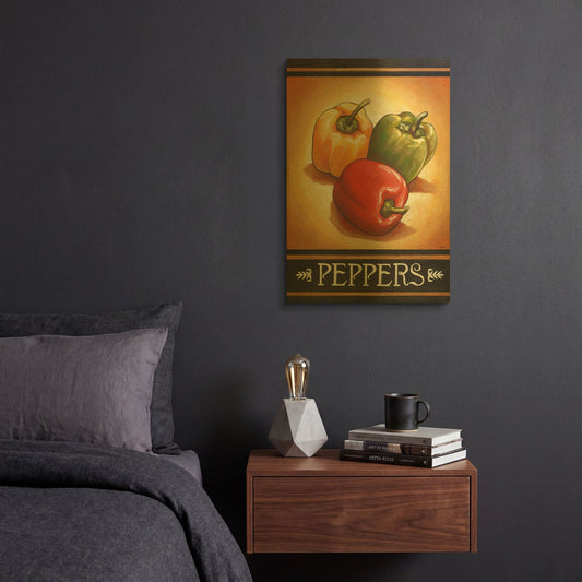 'Market Sign Peppers' By Cathy Horvath Gold Metal Wall Art