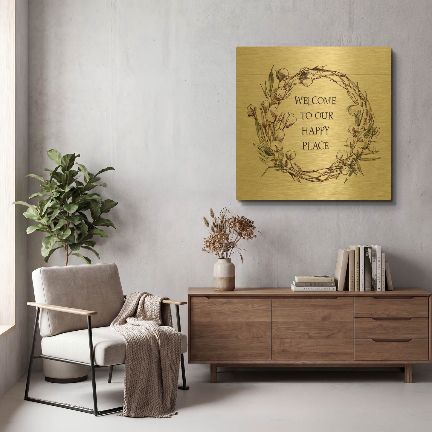 'Country Life VII Welcome' By Anne Tavoletti Gold Metal Wall Art