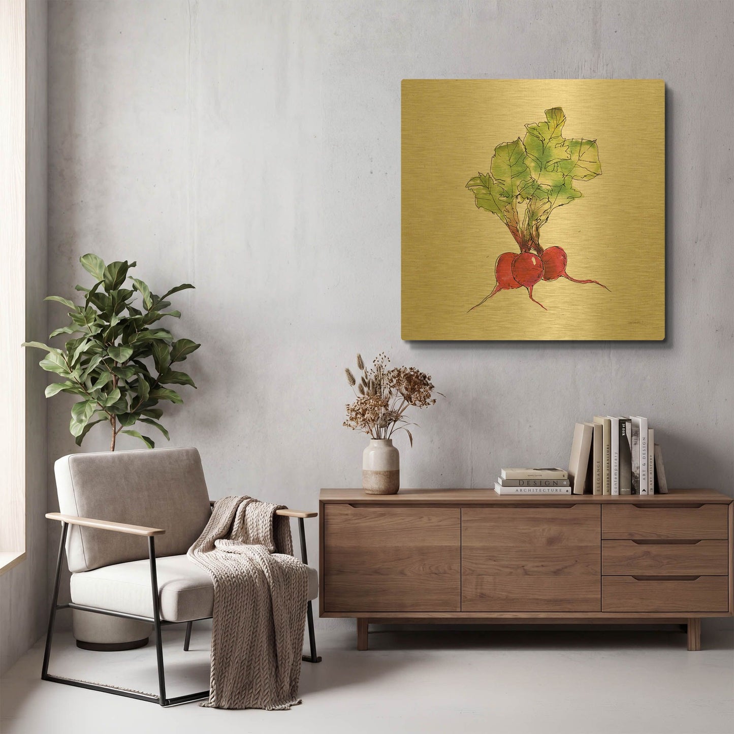 'Veggie Market II Radish' By Anne Tavoletti Gold Metal Wall Art
