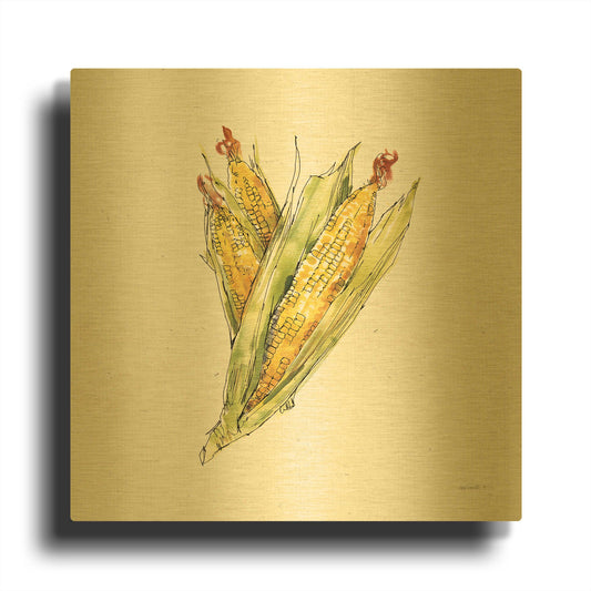 'Veggie Market III Corn' By Anne Tavoletti Gold Metal Wall Art