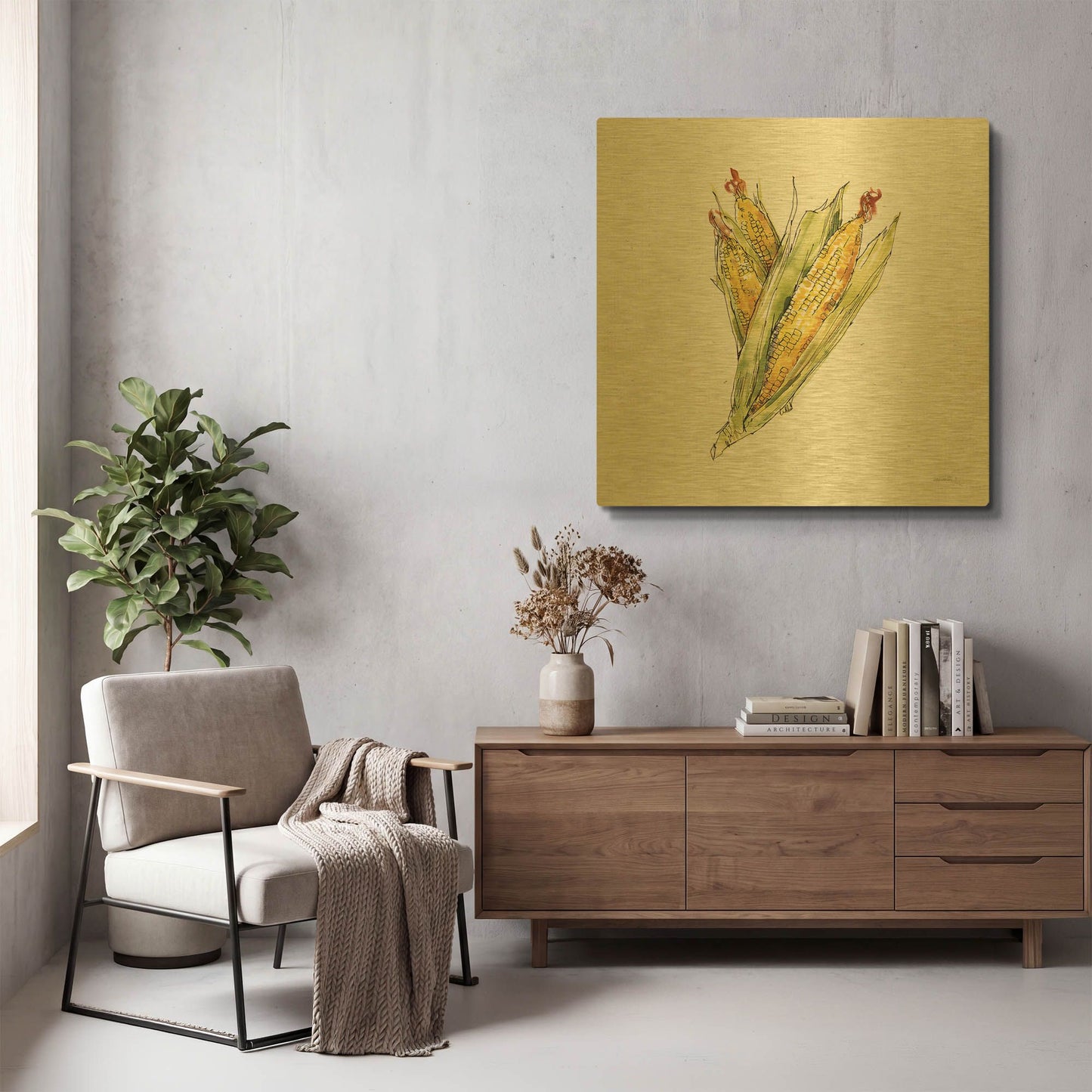 'Veggie Market III Corn' By Anne Tavoletti Gold Metal Wall Art