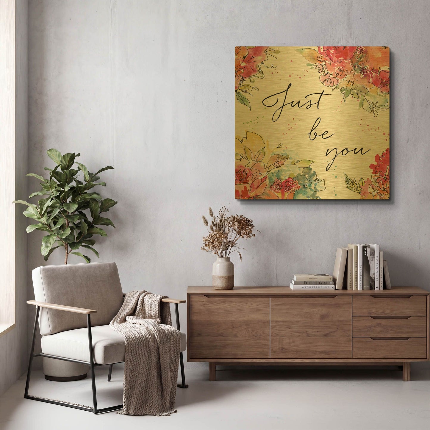 'Floral Figures IX' By Anne Tavoletti Gold Metal Wall Art
