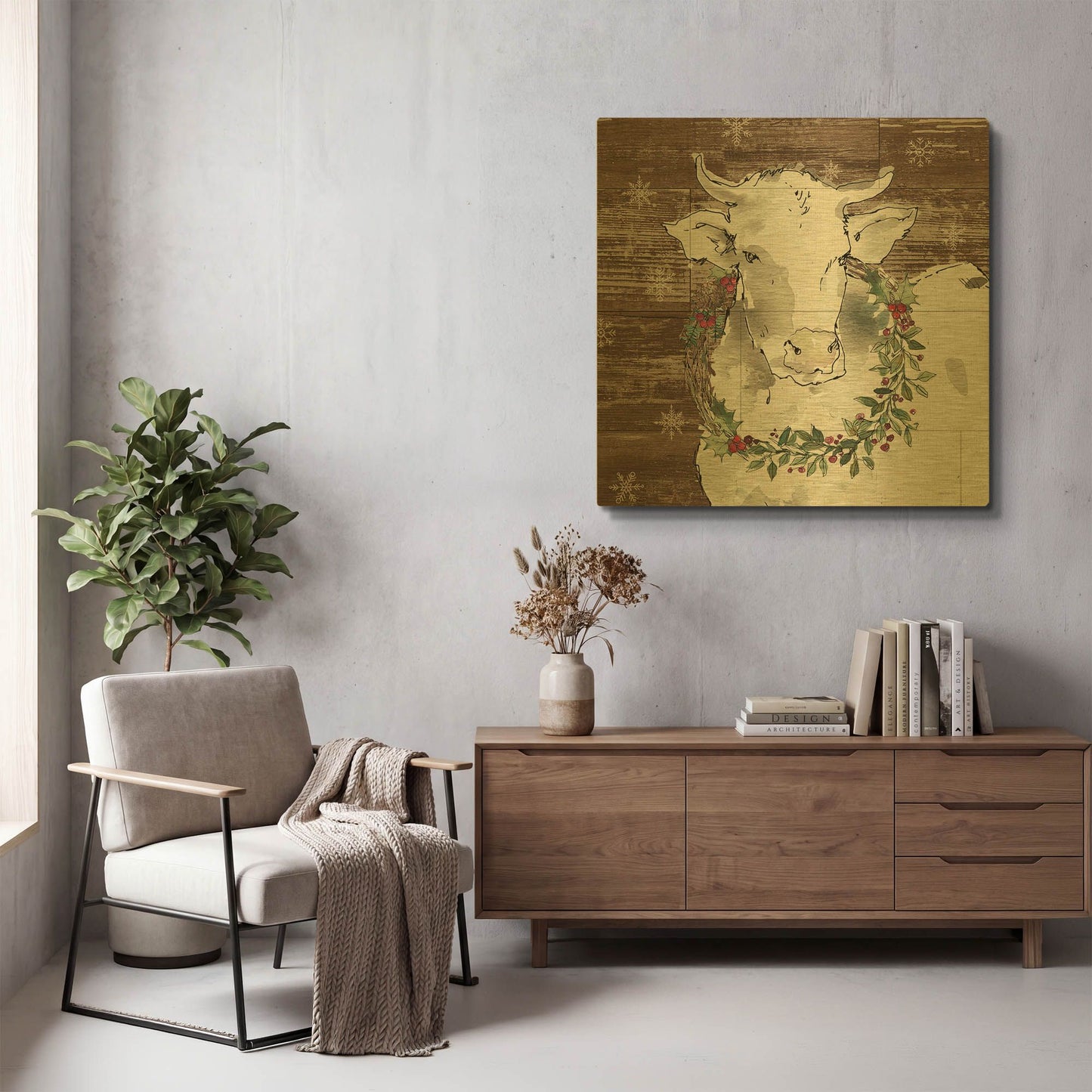 'Modern Farmhouse XII Walnut' By Anne Tavoletti Gold Metal Wall Art