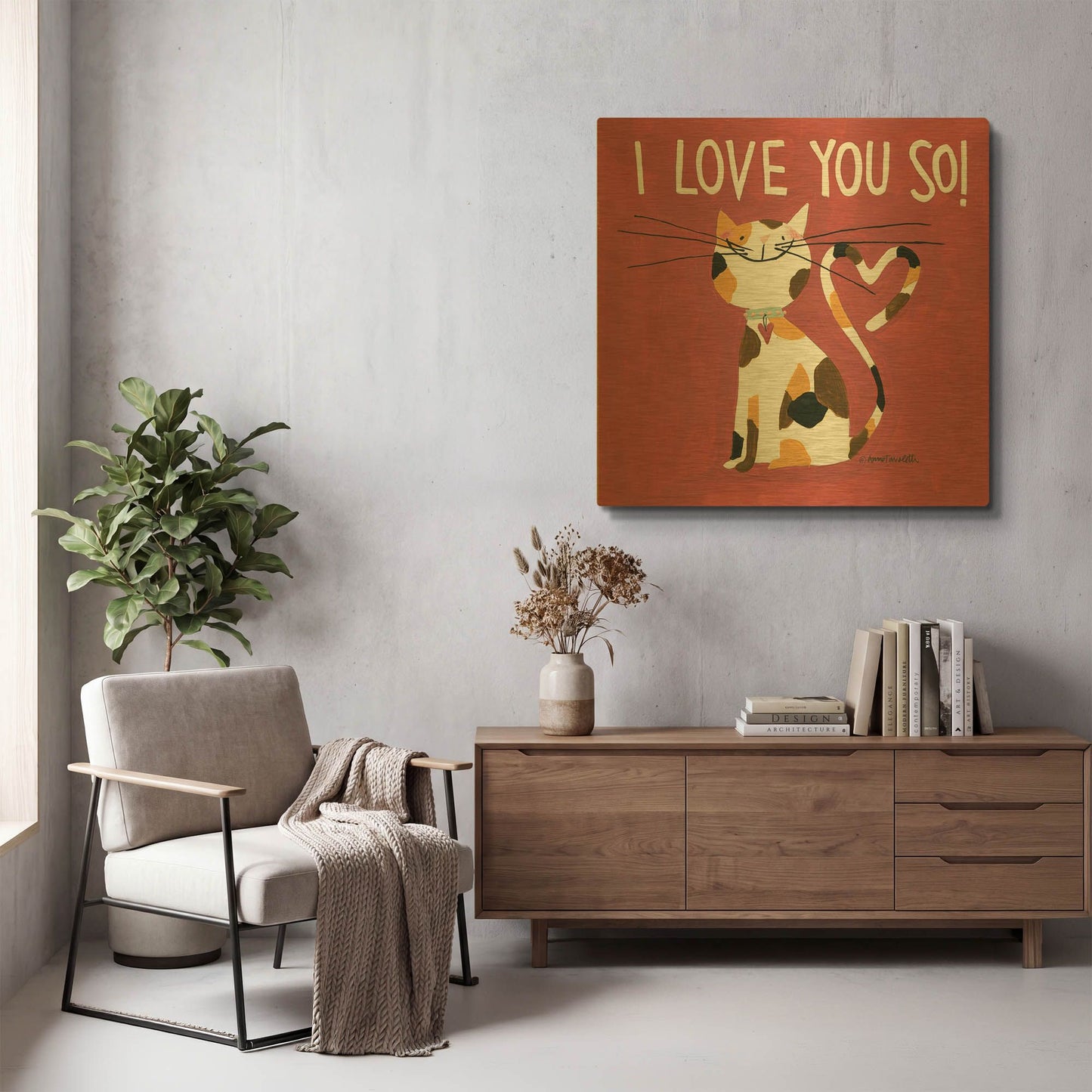 'Happy Cats I Love You So' By Anne Tavoletti Gold Metal Wall Art