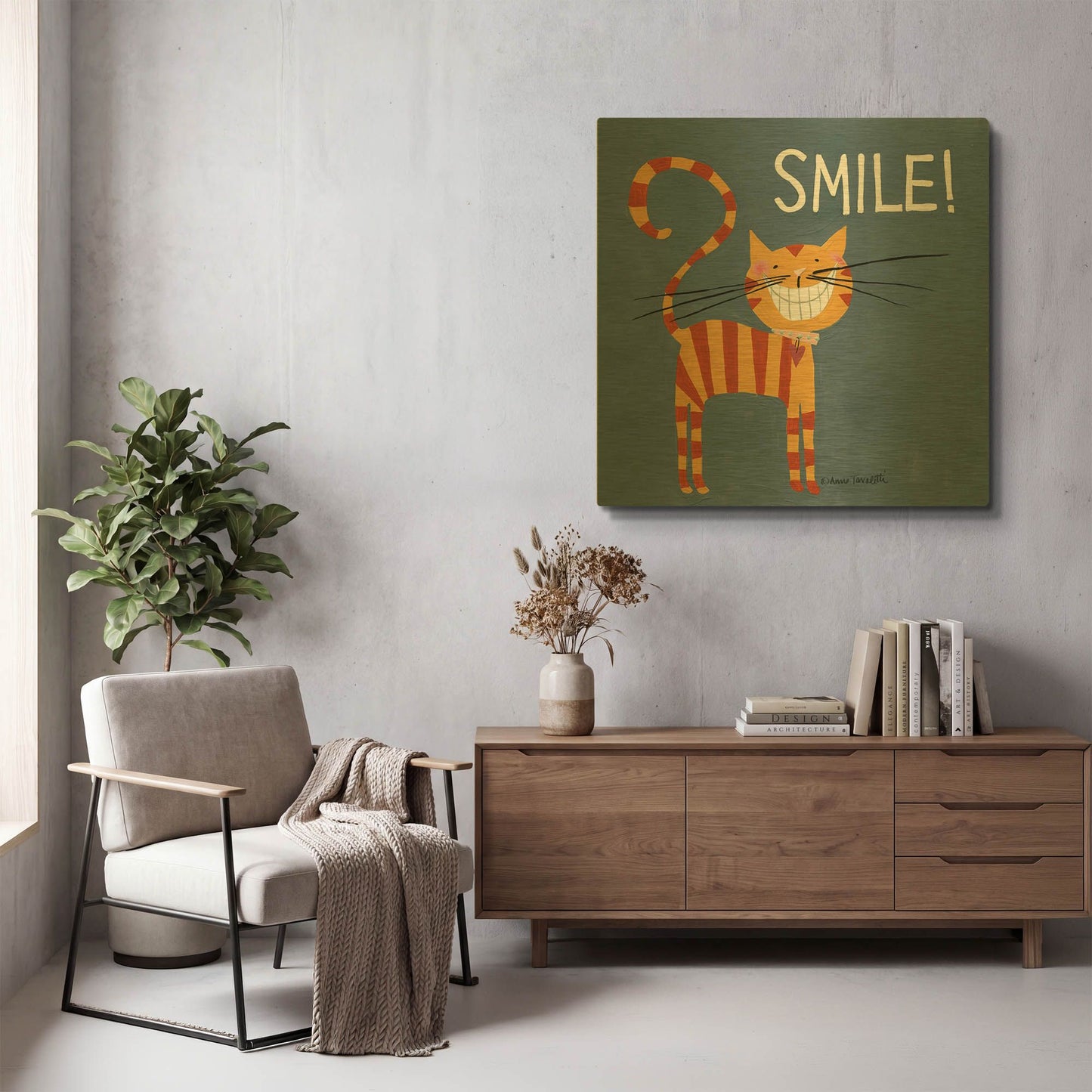 'Happy Cats Smile' By Anne Tavoletti Gold Metal Wall Art