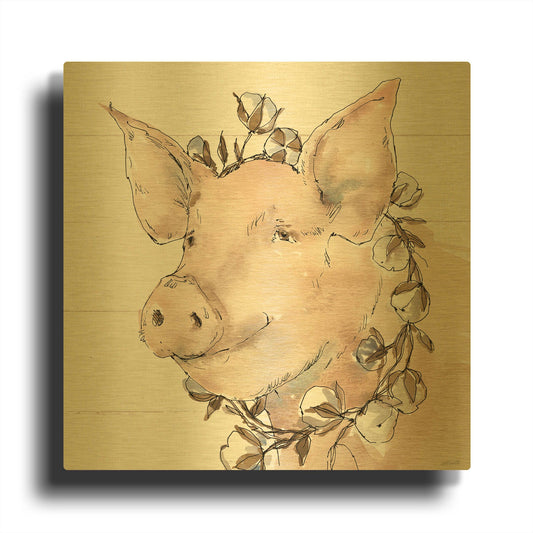 'Country Life V' By Anne Tavoletti Gold Metal Wall Art