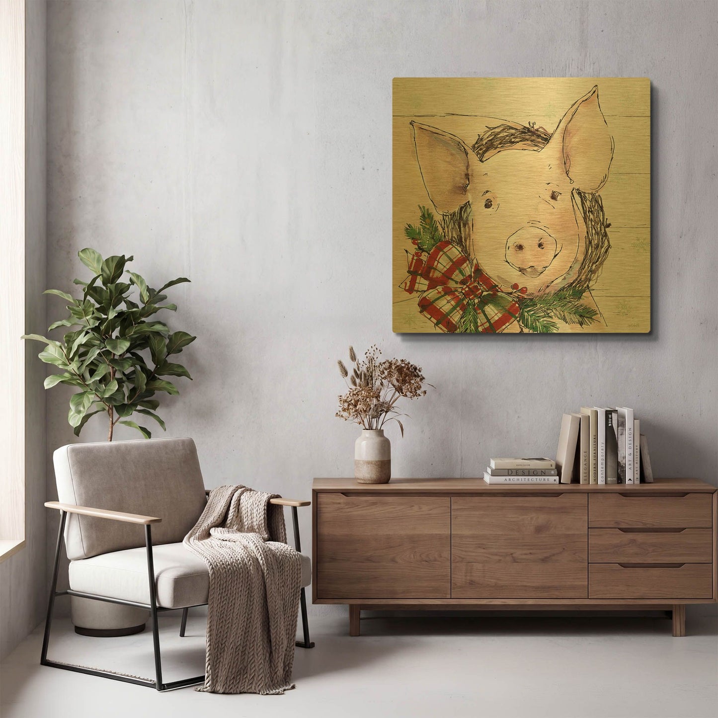 'Holiday on the Farm VII' By Anne Tavoletti Gold Metal Wall Art
