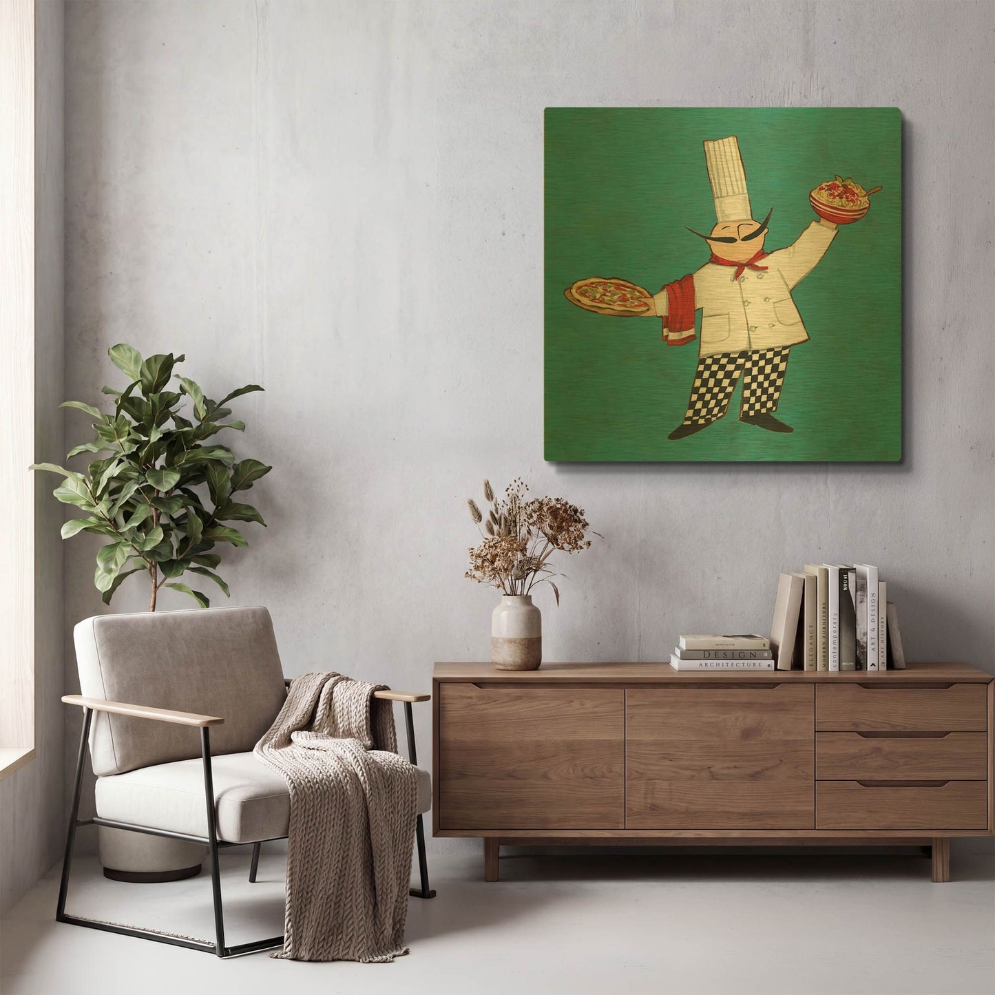 'Pasta Chef in Color' By Anne Tavoletti Gold Metal Wall Art