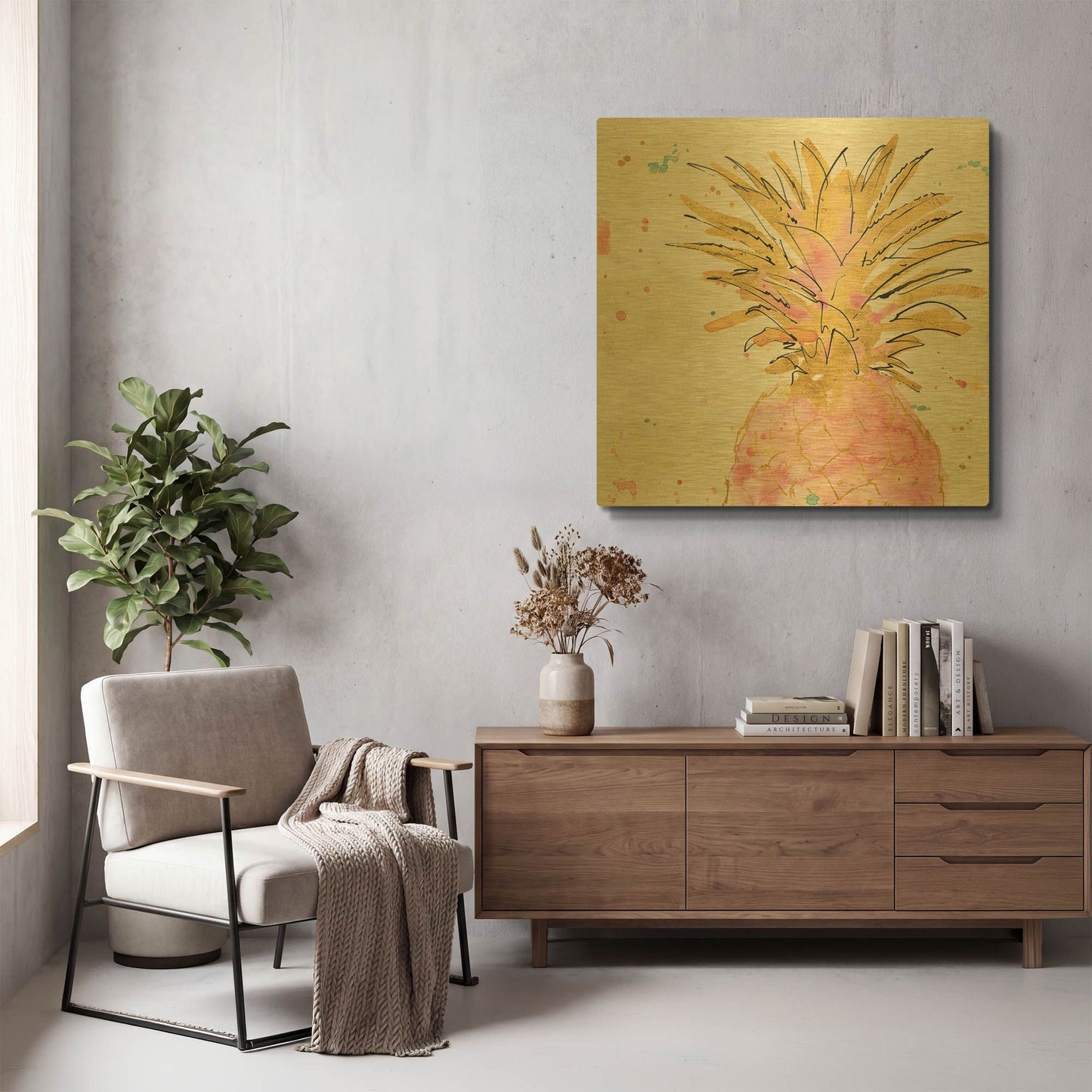 'Flamingo Fever V' By Anne Tavoletti Gold Metal Wall Art
