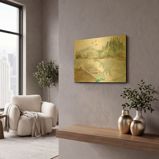 'Lakehouse I' By Anne Tavoletti Gold Metal Wall Art