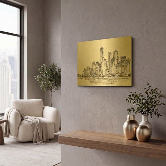 'Skyline Sketches I' By Anne Tavoletti Gold Metal Wall Art