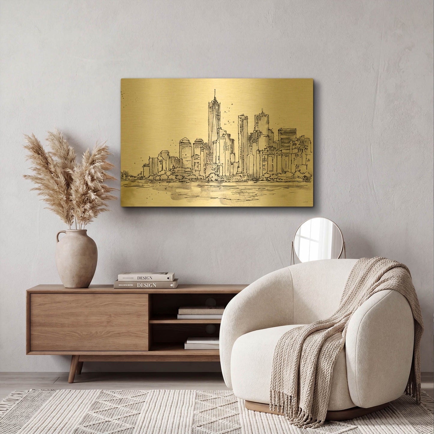 'Skyline Sketches I' By Anne Tavoletti Gold Metal Wall Art