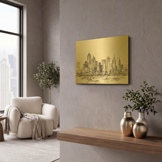 'Skyline Sketches III' By Anne Tavoletti Gold Metal Wall Art