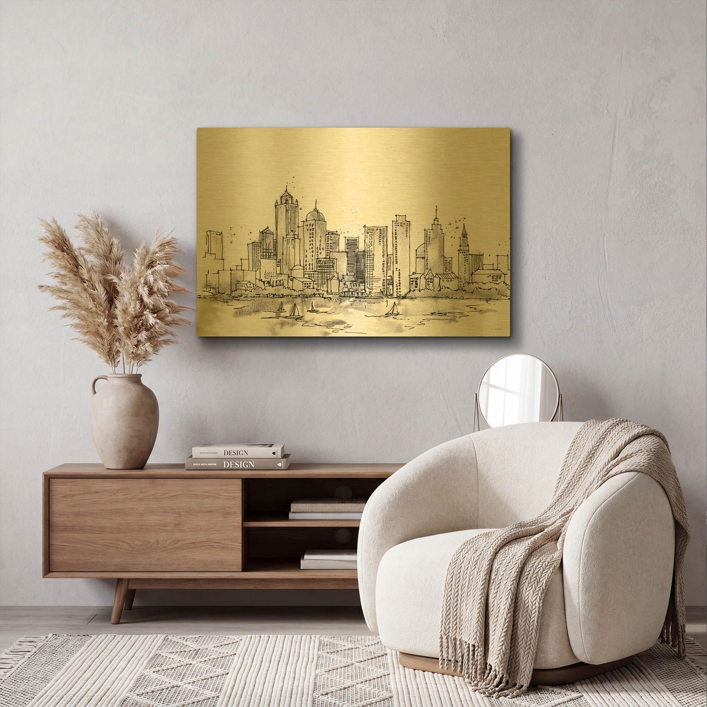 'Skyline Sketches III' By Anne Tavoletti Gold Metal Wall Art