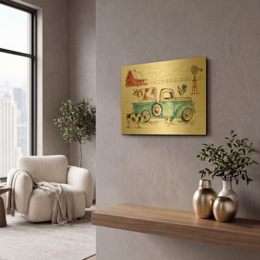 'Down on the Farm I' By Anne Tavoletti Gold Metal Wall Art