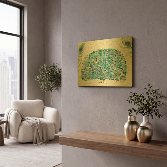 'Peacock Garden IX' By Anne Tavoletti Gold Metal Wall Art