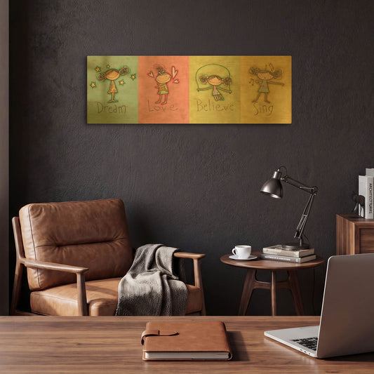 'Dream Love Believe Sing' By Anne Tavoletti Gold Metal Wall Art