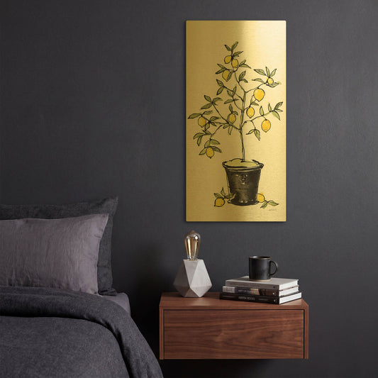'Citron V' By Anne Tavoletti Gold Metal Wall Art