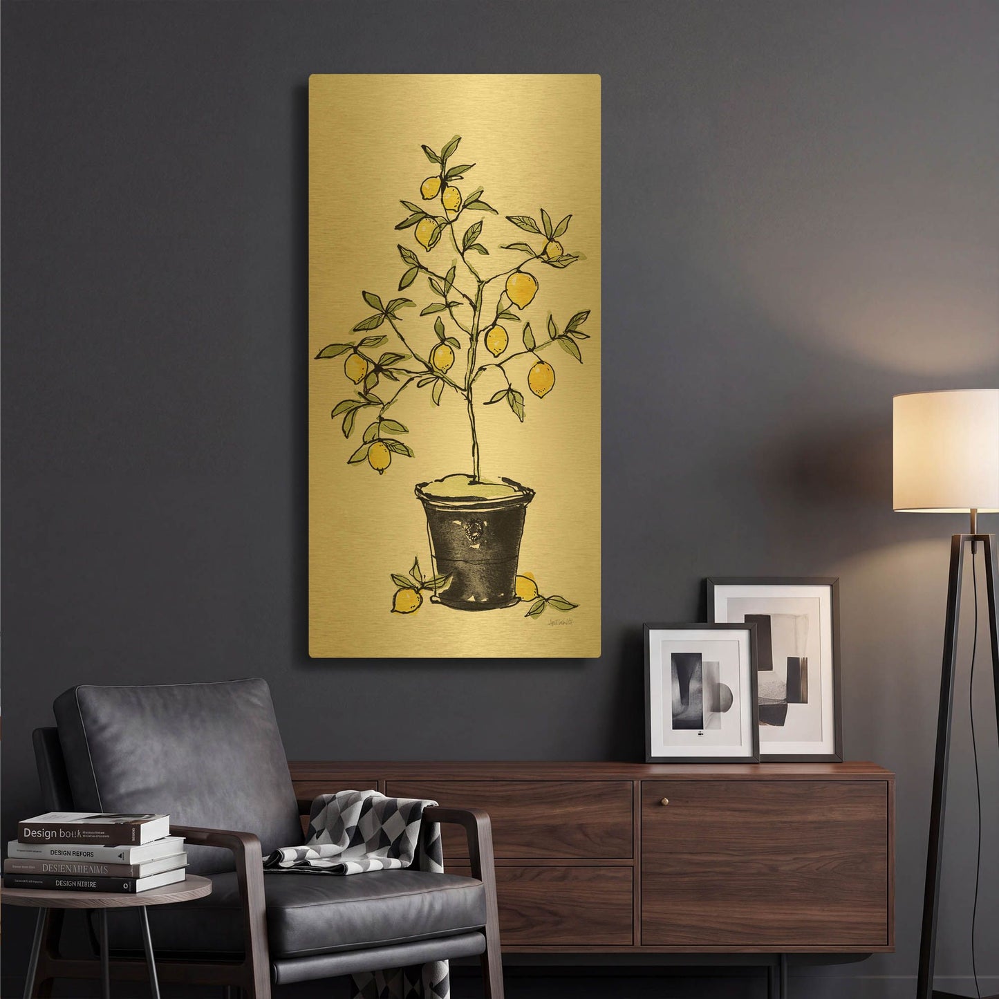 'Citron V' By Anne Tavoletti Gold Metal Wall Art