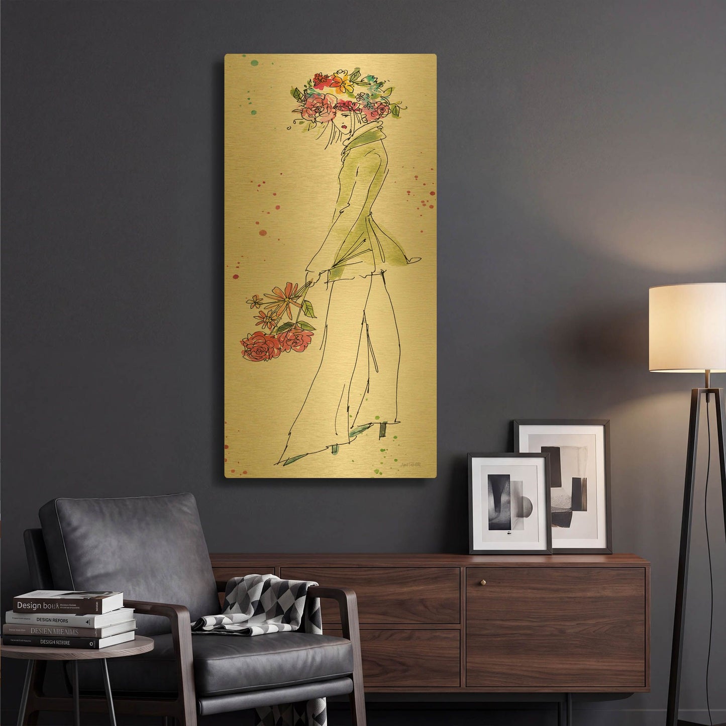 'Floral Figures VII' By Anne Tavoletti Gold Metal Wall Art
