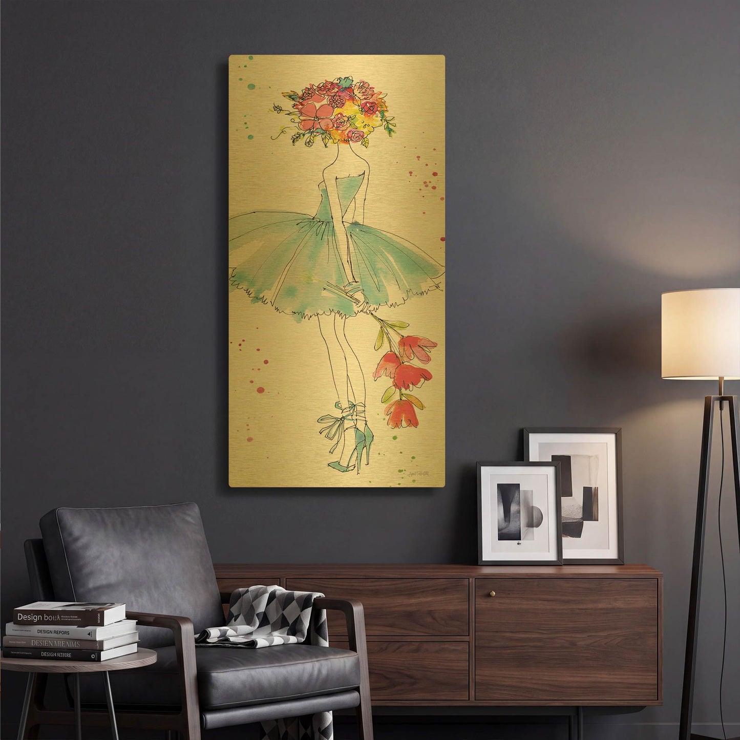 'Floral Figures VI' By Anne Tavoletti Gold Metal Wall Art