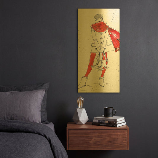 'Winter Fashion IV' By Anne Tavoletti Gold Metal Wall Art