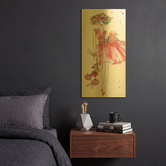 'Floral Figures V' By Anne Tavoletti Gold Metal Wall Art