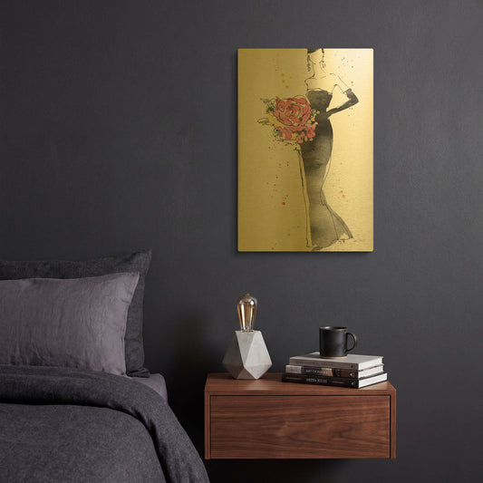 'Floral Fashion III' By Anne Tavoletti Gold Metal Wall Art