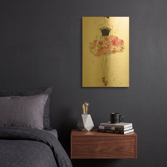 'Floral Fashion II' By Anne Tavoletti Gold Metal Wall Art