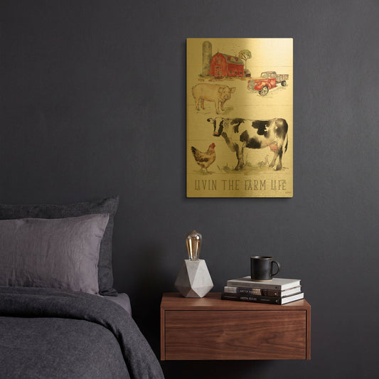 'Country Life III' By Anne Tavoletti Gold Metal Wall Art