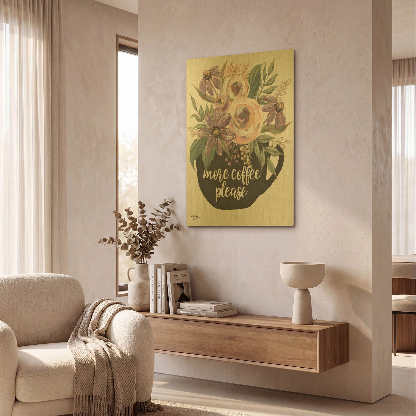 'More Coffee Please' By Michele Norman Gold Metal Wall Art