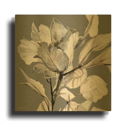 'Floral in Gray 2' By Stellar Design Studio Gold Metal Wall Art