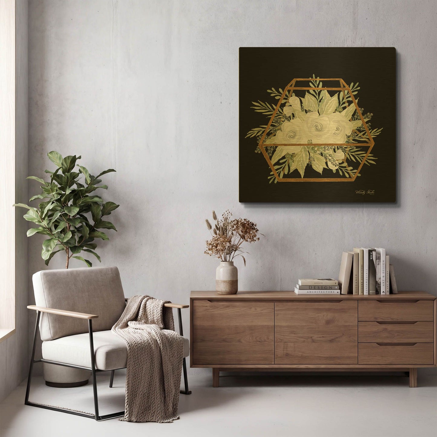 'Gold Geometric Polygon' By Cindy Jacobs Gold Metal Wall Art