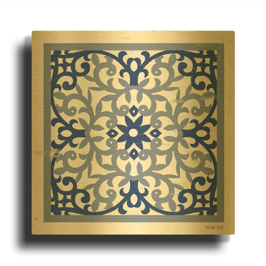 'Blue Tile V' By Cindy Jacobs Gold Metal Wall Art
