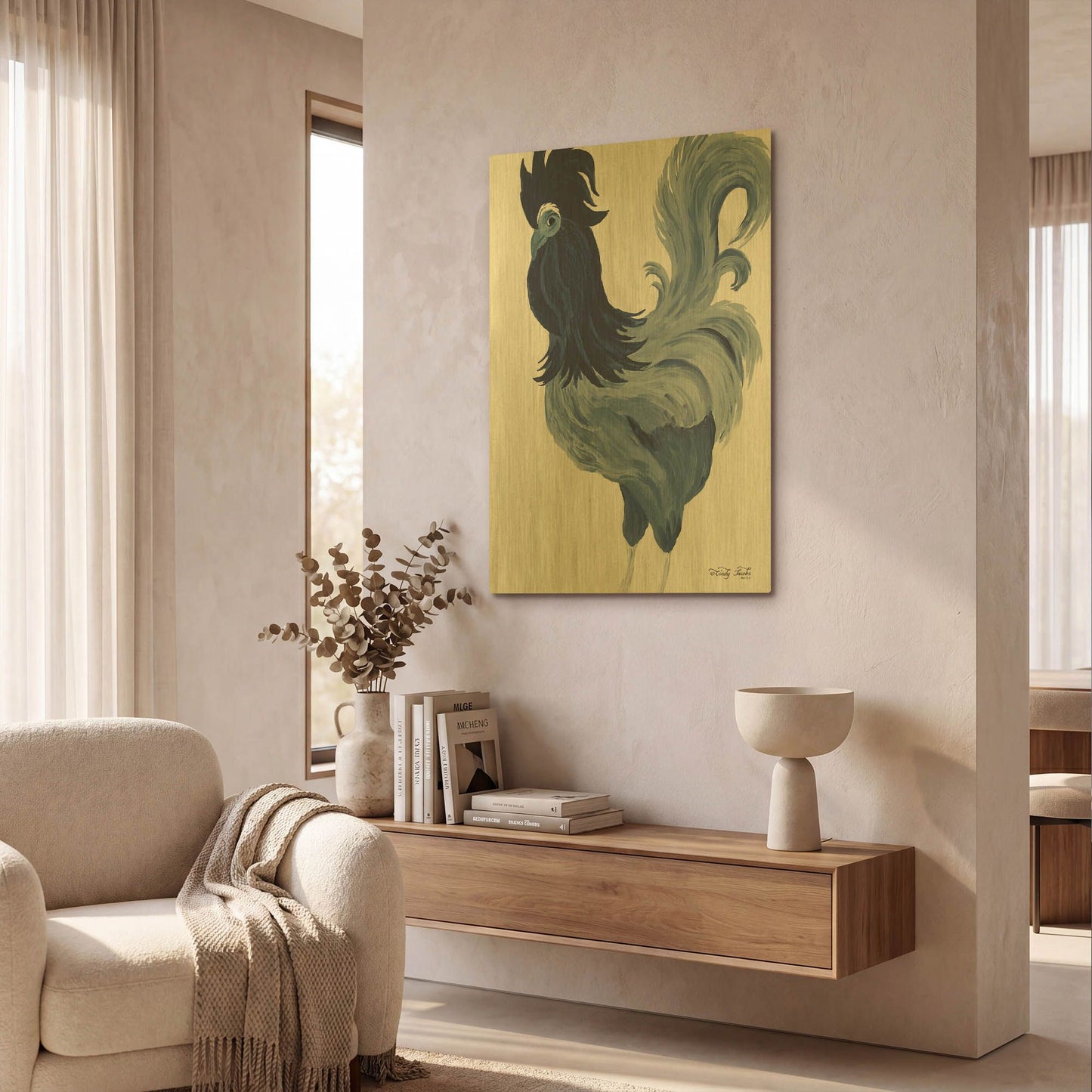 'Green & Purple Rooster II' By Cindy Jacobs Gold Metal Wall Art
