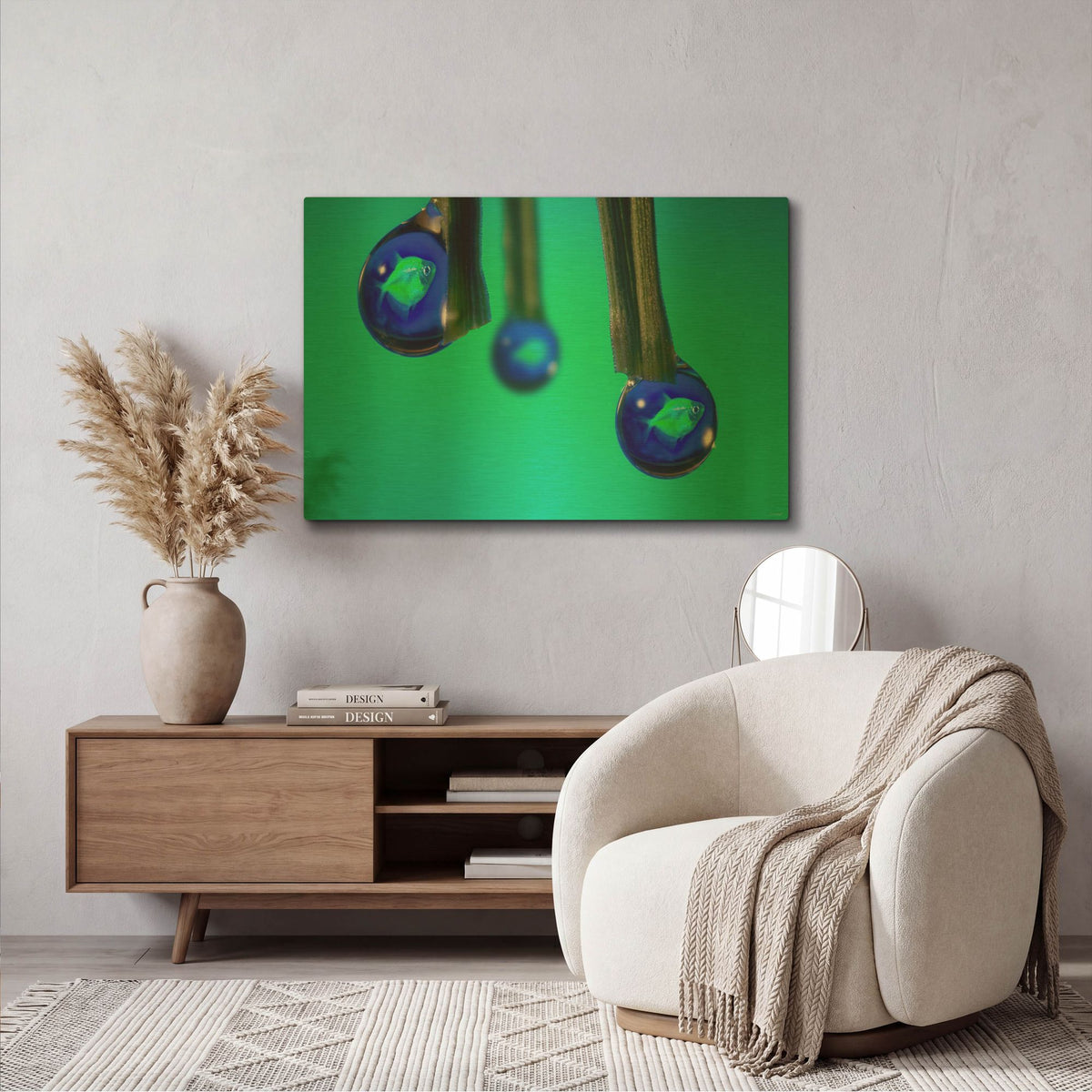 'Fish In A Drop 1' By Gordon Semmens Gold Metal Wall Art