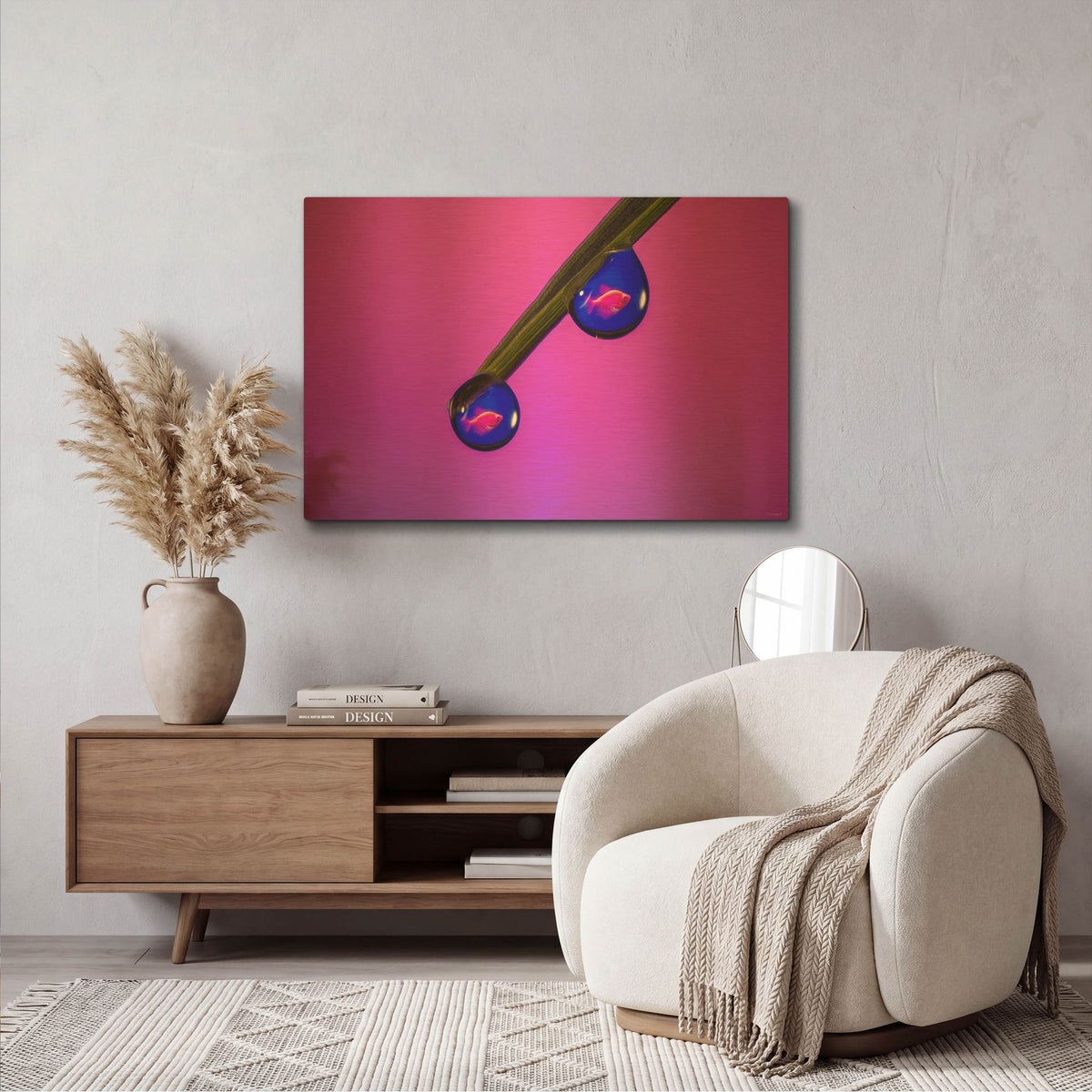 'Fish In A Drop 3' By Gordon Semmens Gold Metal Wall Art