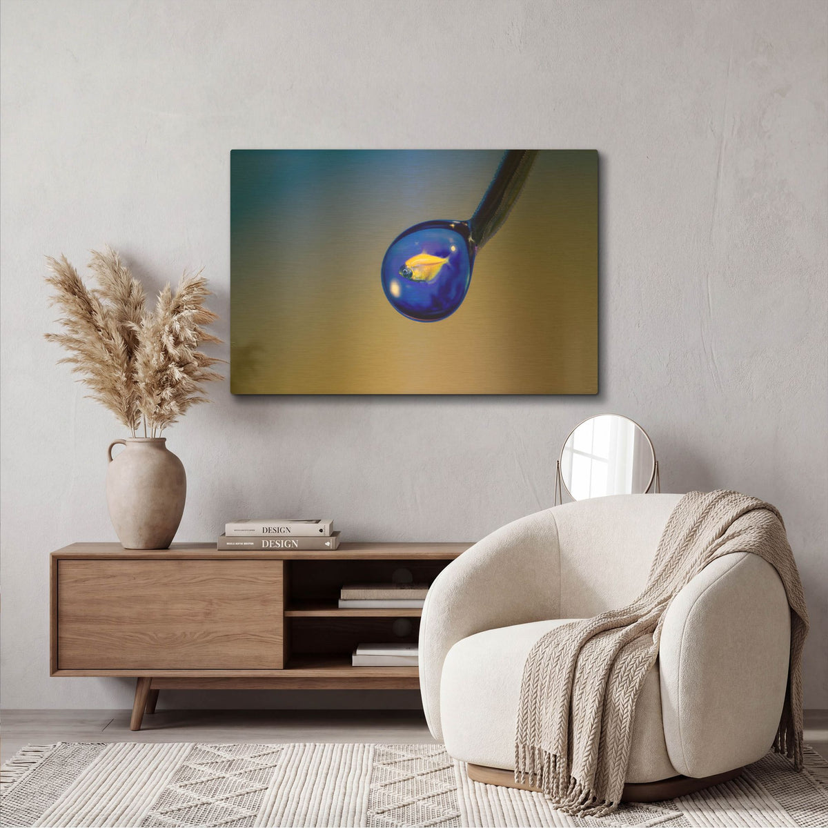 'Fish In A Drop 5' By Gordon Semmens Gold Metal Wall Art