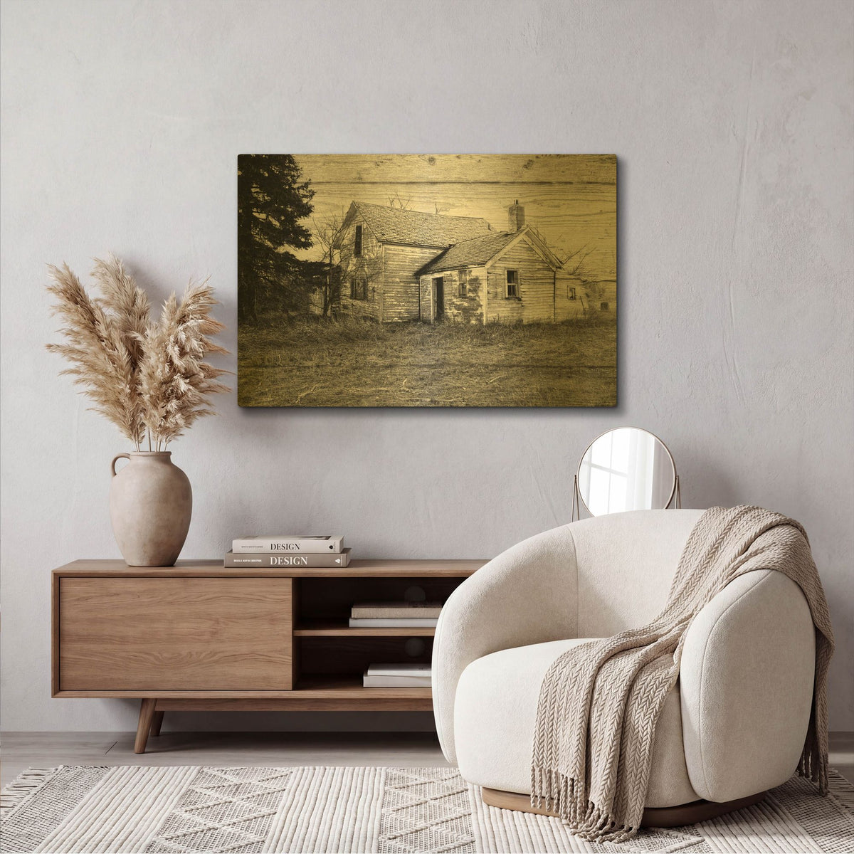 'Lost Farmstead On The Prairie 005' By Gordon Semmens Gold Metal Wall Art