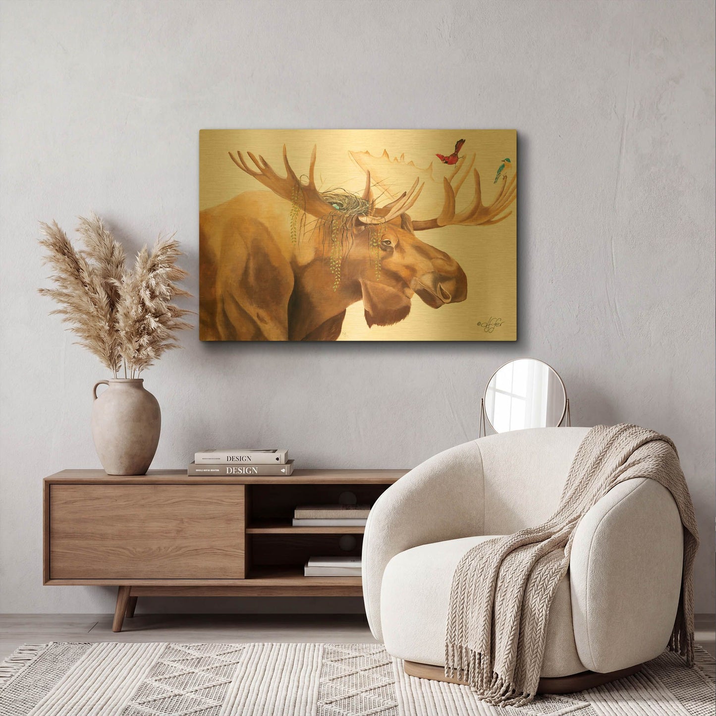 'Freeloaders' By Diane Fifer Gold Metal Wall Art