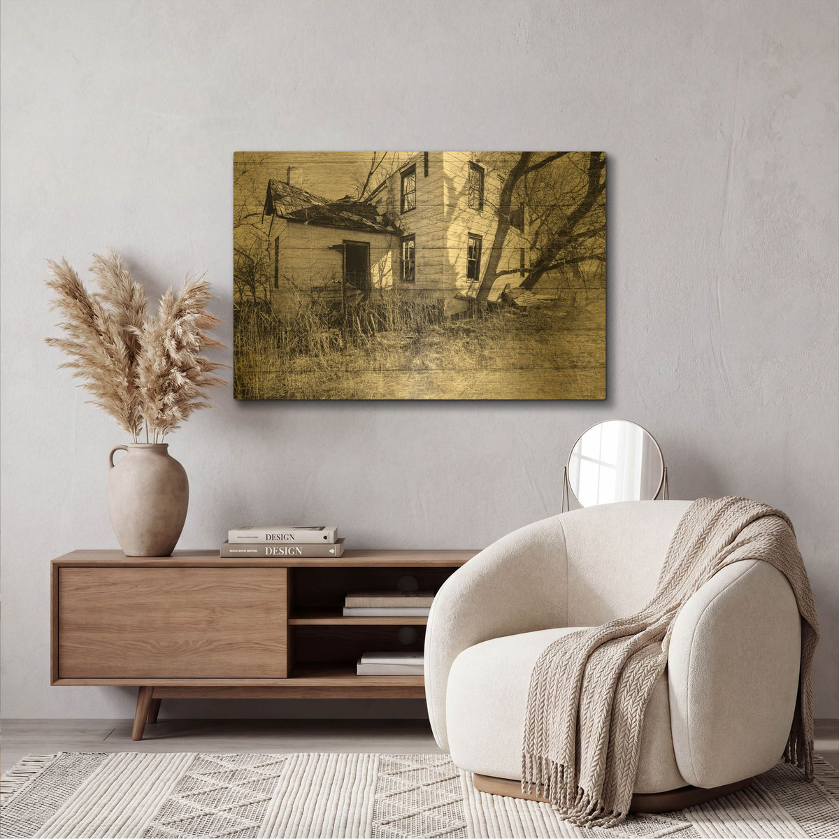 'Lost Farmstead On The Prairie 035' By Gordon Semmens Gold Metal Wall Art