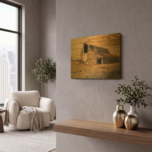 'Lost Farmstead On The Prairie 052' By Gordon Semmens Gold Metal Wall Art