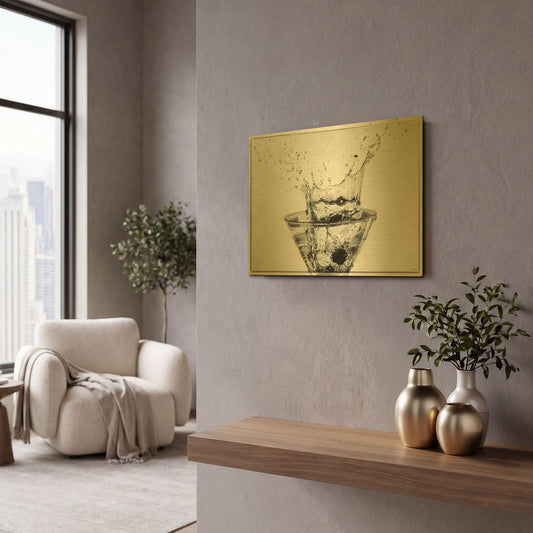 'Martini Splash 09' By Gordon Semmens Gold Metal Wall Art