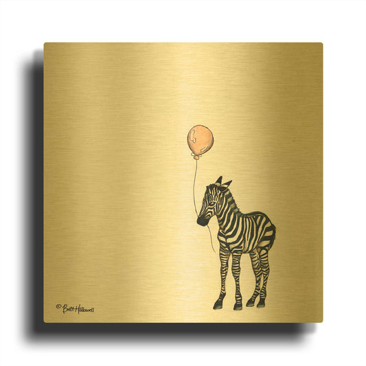 'Nursery Zebra' By Britt Hallowell Gold Metal Wall Art