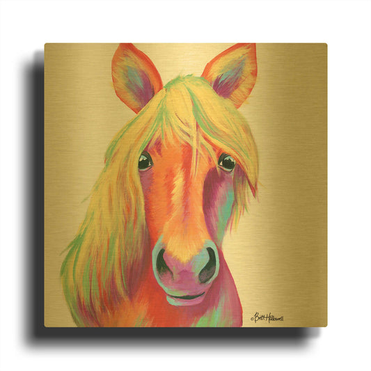 'Cheery Horse' By Britt Hallowell Gold Metal Wall Art